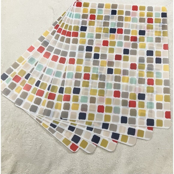 NOS Placemat 6pk Multi Color Square Polka Dot Grid Bright Kitchen Table Settings - Picture 1 of 5